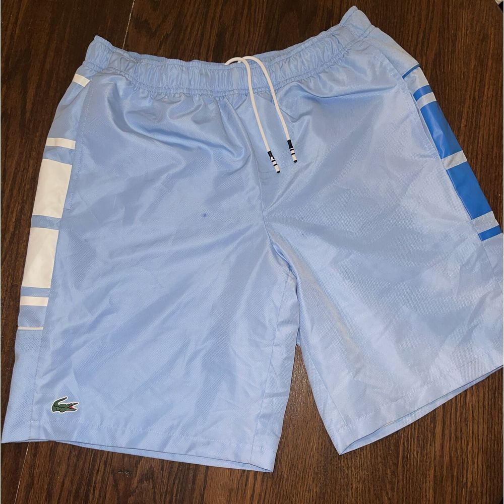 Lacoste Sport Swim Trunks Style #GH6461 51 Med Blue And White MSRP:$85 SOLD OUT